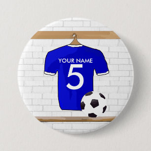 Personalized Blue White Football Soccer Jersey Pinback Button