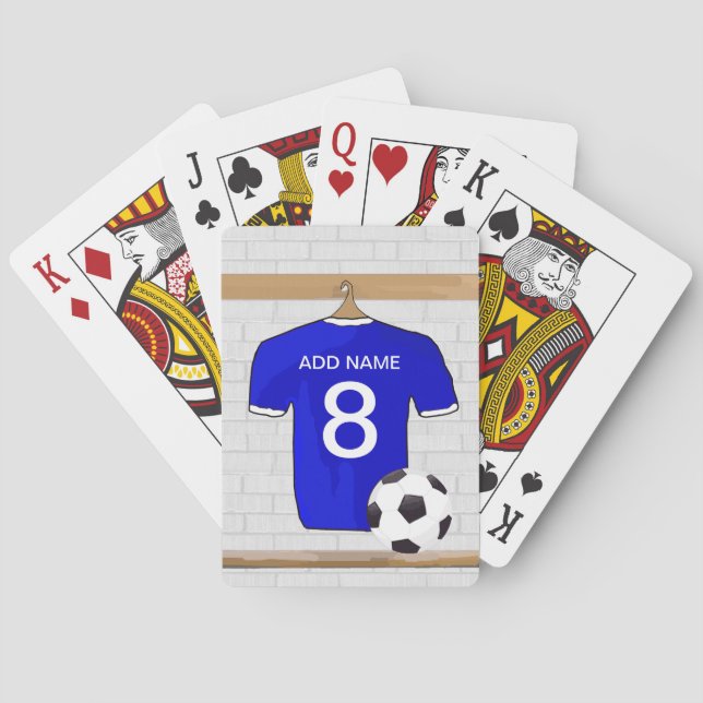 Personalized Blue White Football Soccer Jersey Poker Cards (Back)