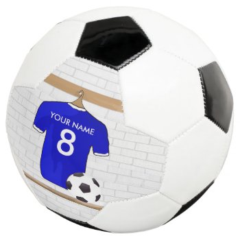 Personalized Blue White Football Soccer Jersey Soccer Ball by giftsbonanza at Zazzle