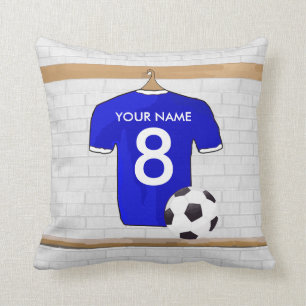 Personalized Blue White Football Soccer Jersey Throw Pillow