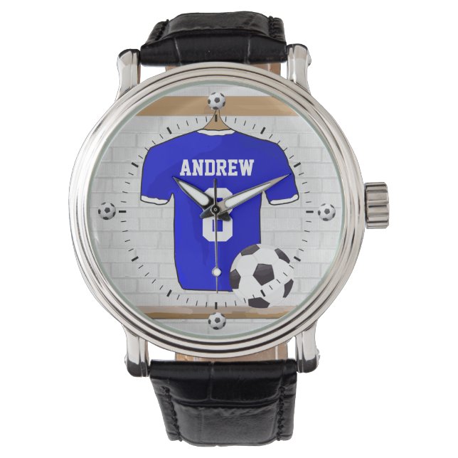 Personalized Blue White Football Soccer Jersey Watch (Front)