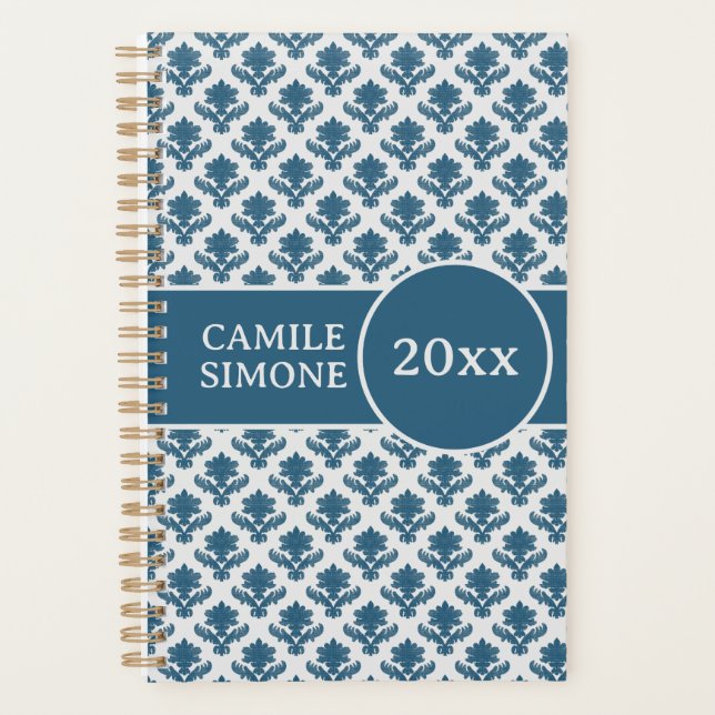 Personalized Blue & White French Tapestry Planner (Front)