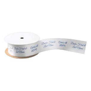 Personalized Blue White Graduate Class Doctor Name Satin Ribbon