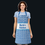 Personalized Blue White Greek Key Ancient Meander Apron<br><div class="desc">Personalized royal blue and white Greek key,  or ancient meander pattern. Personalize it with your own name.</div>