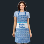 Personalized Blue White Greek Key Ancient Meander Apron<br><div class="desc">Personalized royal blue and white Greek key,  or ancient meander pattern. Personalize it with your own name.</div>