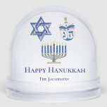Personalized Blue &amp; White Happy Hanukkah Snow Globe