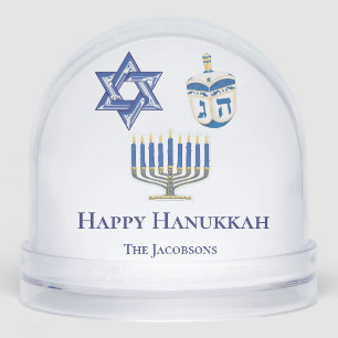 Personalized Blue & White Happy Hanukkah Snow Globe