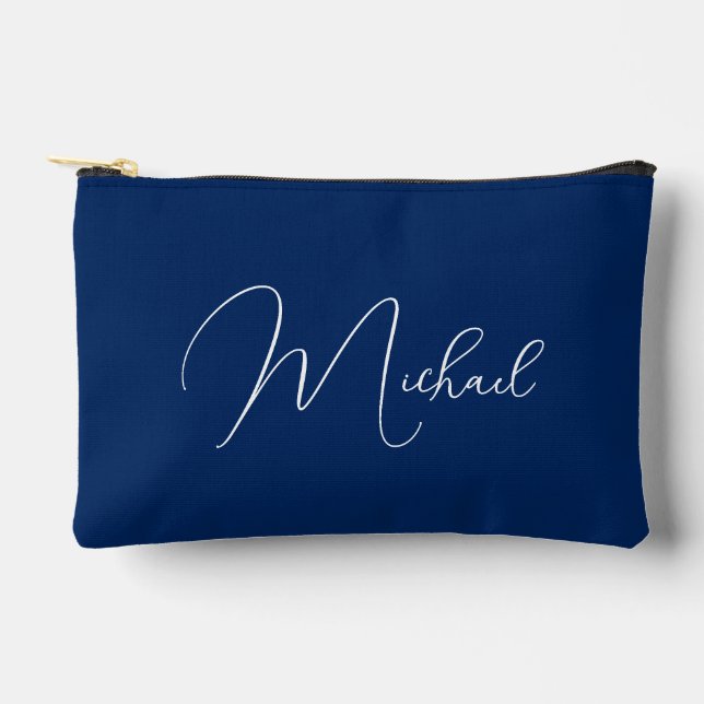 Personalized Blue White Monogram Makeup Cosmetic Accessory Pouch (Front)