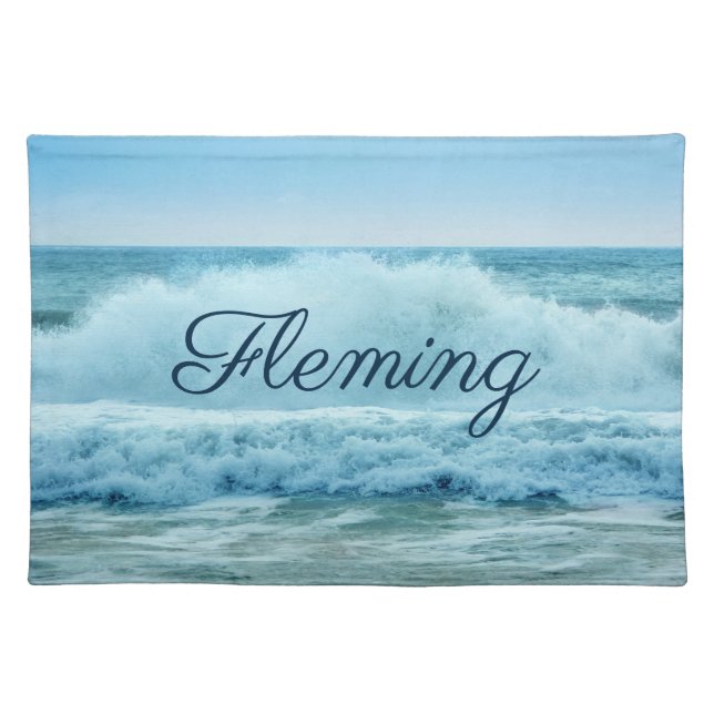 Personalized Blue White Ocean Waves Crashing Placemat (Front)