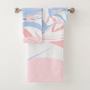 Personalized Blue White Pink Marble Swirl Abstract Bath Towel Set