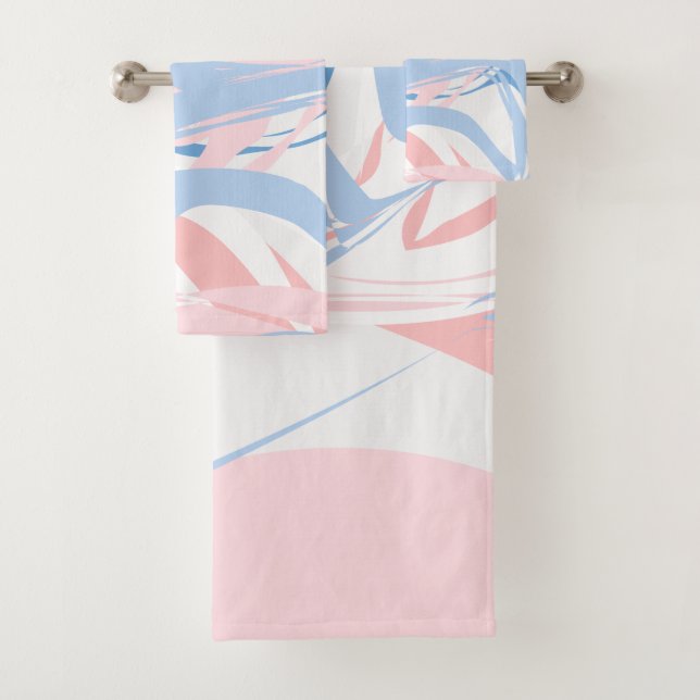 Personalized Blue White Pink Marble Swirl Abstract Bath Towel Set (Insitu)