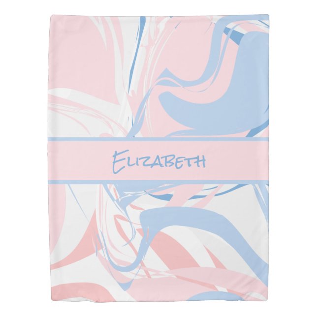 Personalized Blue White Pink Marble Swirl Abstract Duvet Cover (Front)