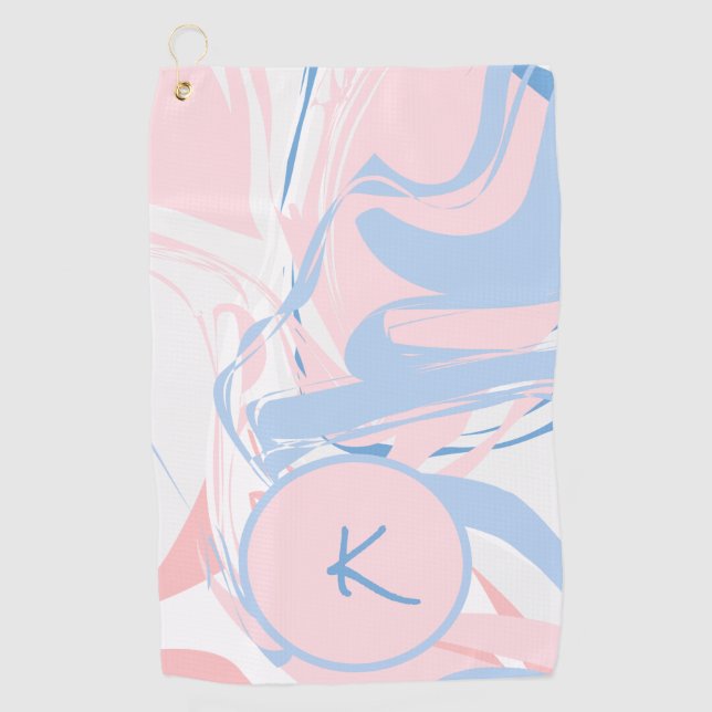 Personalized Blue White Pink Marble Swirl Abstract Golf Towel (Front)