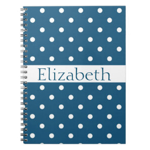 Personalized Blue & White Polka Dots Pattern Notebook