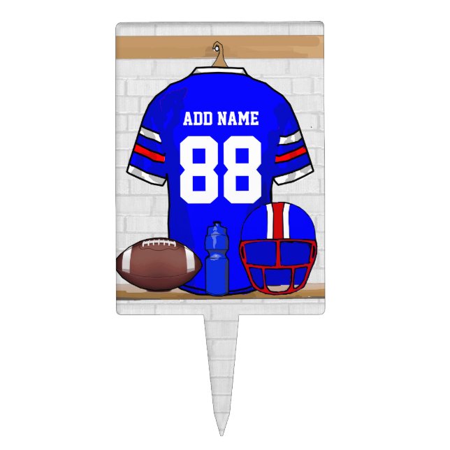 Personalized Blue White Red Football Jersey Cake Topper (Front)