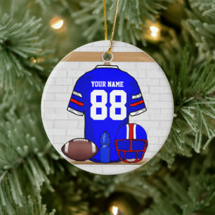 Personalized Blue White Red Football Jersey Ceramic Ornament