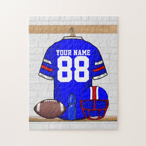 Personalized Blue White Red Football Jersey Jigsaw Puzzle