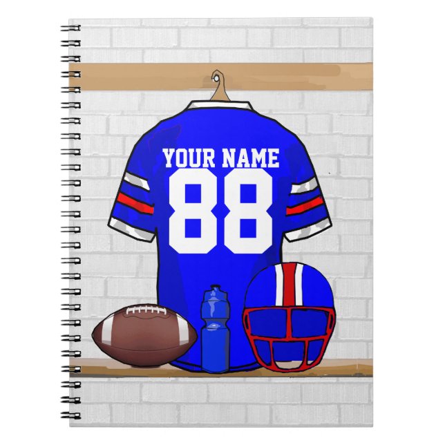 Personalized Blue White Red Football Jersey Notebook (Front)