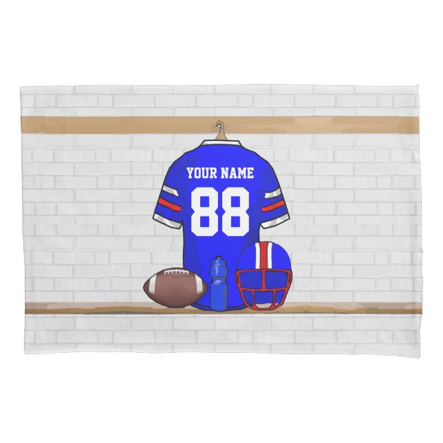 Personalized Blue White Red Football Jersey Pillow Case (Front)