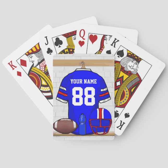 Personalized Blue White Red Football Jersey Poker Cards (Back)
