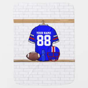 Personalized Blue White Red Football Jersey Stroller Blanket