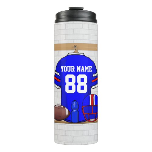 Personalized Blue White Red Football Jersey Thermal Tumbler