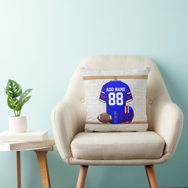 Personalized Blue White Red Football Jersey Throw Pillow (Chair)