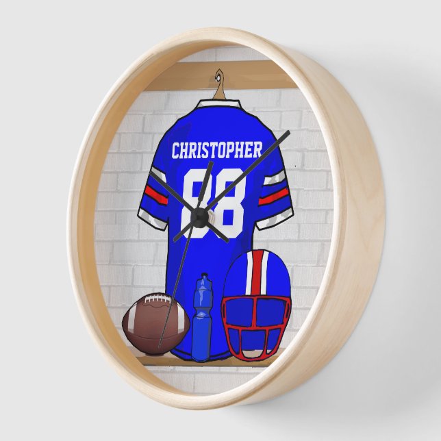 Personalized Blue White Red Football Jersey Wall Clock (Angle)