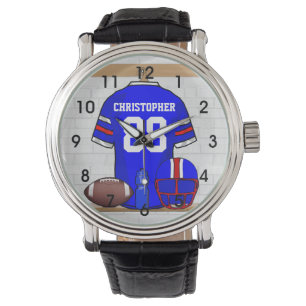 Personalized Blue White Red Football Jersey Watch