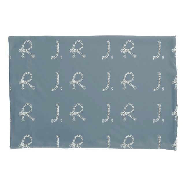 Personalized Blue White Rope Knot Monogram Nautica Pillow Case (Front)