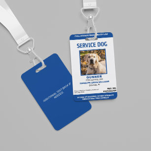 Personalized Blue White Service Dog Photo Badge