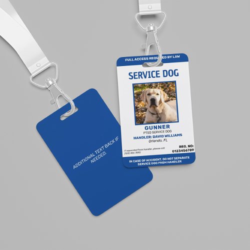 Personalized Blue White Service Dog Photo Badge