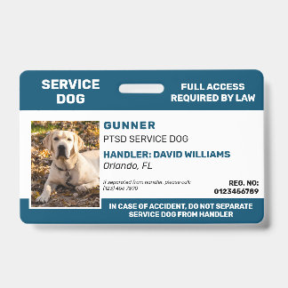 Personalized Blue White Service Dog Photo ID Badge