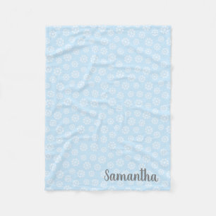 Personalized Blue White Snowflake Fleece Blanket
