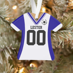 Personalized Blue/White Soccer Jersey Ornament