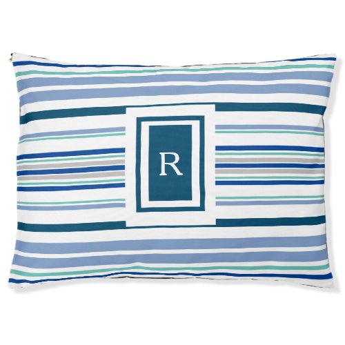 Personalized Blue  White Stripes Pet Bed