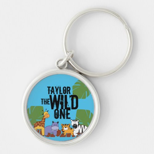 Personalized Blue Wild One Safari Animals Keychain