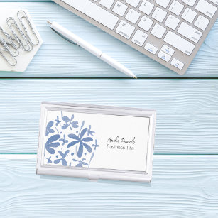 Personalized Blue Wildflower Business Card Case