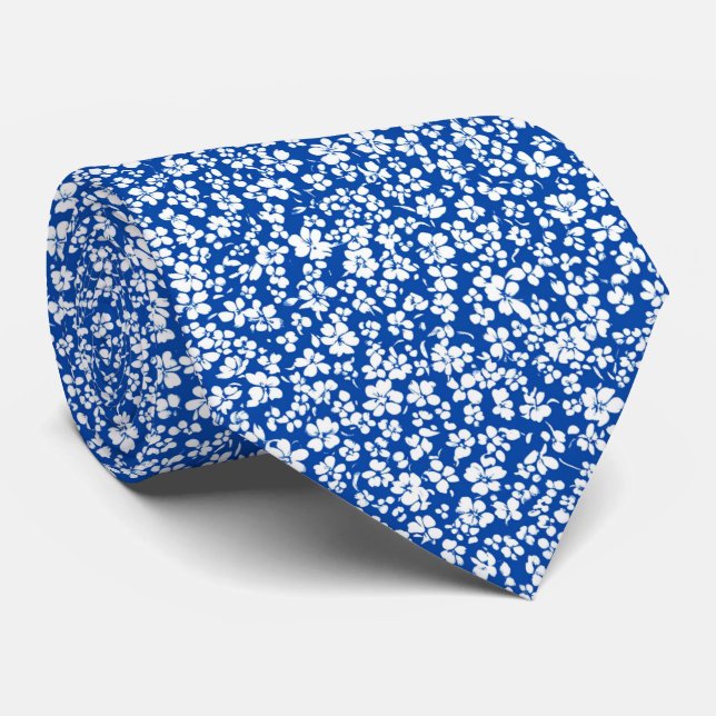 Personalized Blue Wildflower Field Scatter Pattern Neck Tie (Rolled)