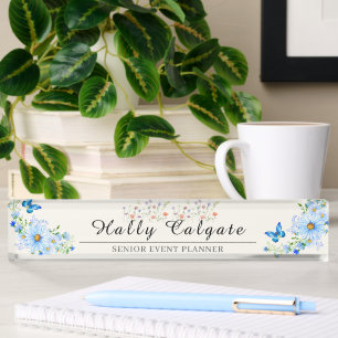 Personalized Blue Wildflower Floral Desk Name Plate