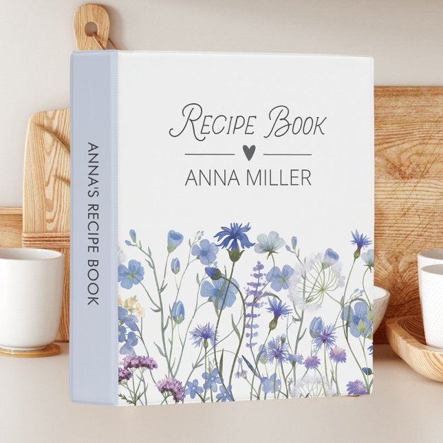 Personalized Blue Wildflower Floral Recipe Mini Binder (In situ)