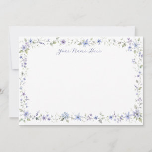 Personalized Blue Wildflower Folded Notecards