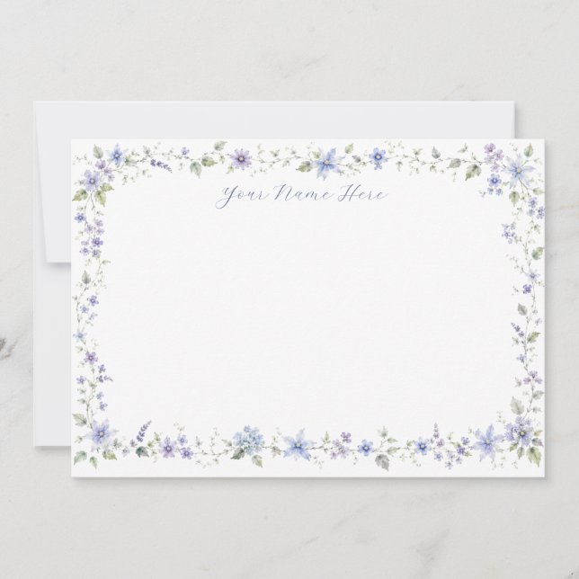 Personalized Blue Wildflower Folded Notecards (Front)