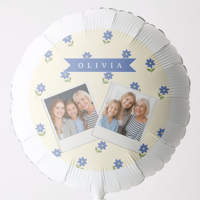 Personalized Blue Wildflower Pattern Name Gift Balloon (Front)
