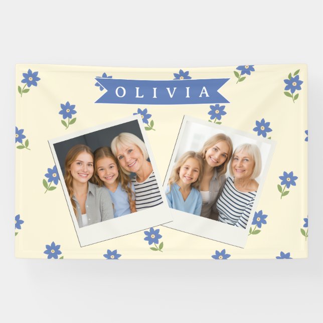 Personalized Blue Wildflower Pattern Name Gift Banner (Horizontal)