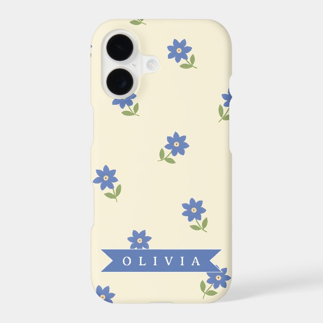 Personalized Blue Wildflower Pattern Name Gift Case-Mate iPhone Case (Back)