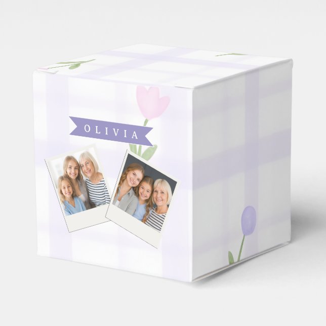 Personalized Blue Wildflower Pattern Name Gift Favor Boxes (Front Side)