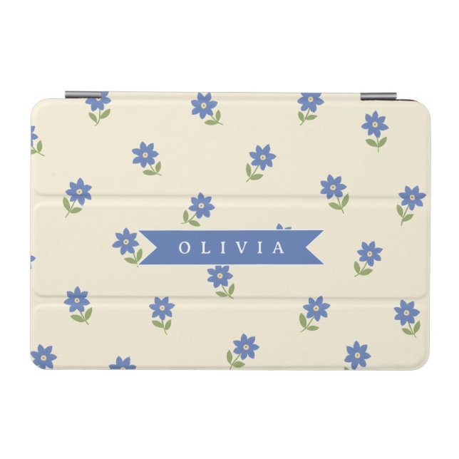 Personalized Blue Wildflower Pattern Name Gift iPad Mini Cover (Horizontal)