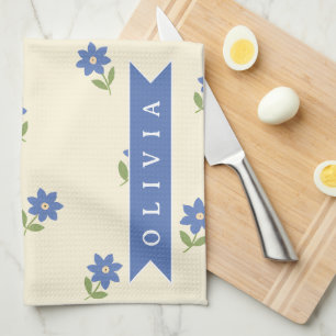 Personalized Blue Wildflower Pattern Name Gift Kitchen Towel