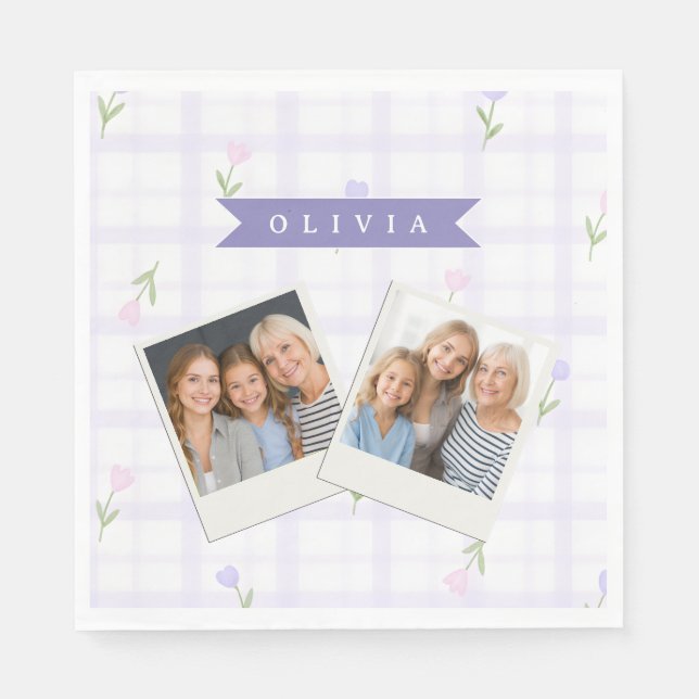 Personalized Blue Wildflower Pattern Name Gift Napkins (Front)